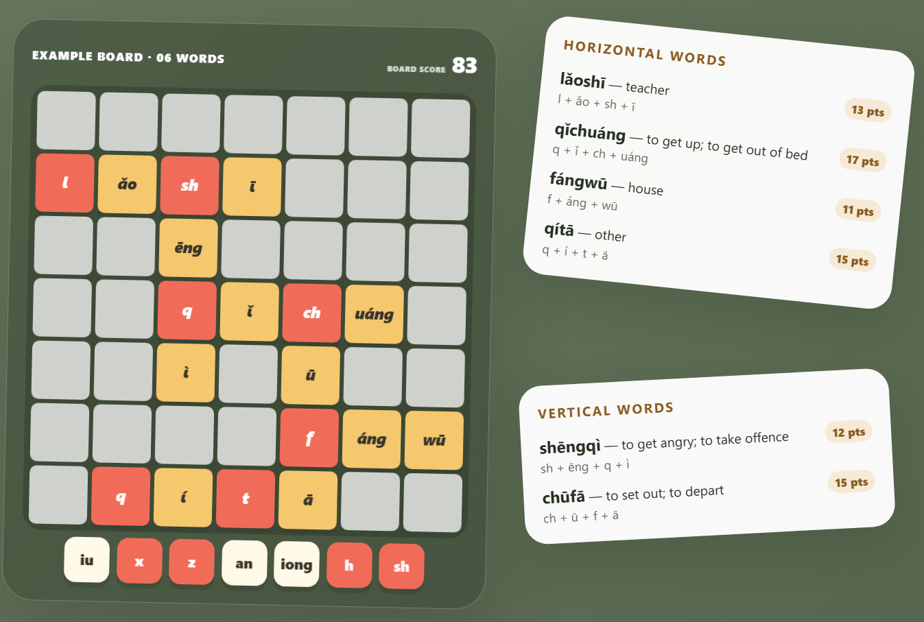 Miniature Pinyin Tiles word-building board